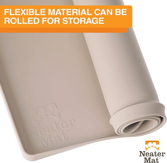 Neater Pet Brands Neater Mat Pet Mats for Food and Water, Cat & Dog Bowl Mat Waterproof Silicone, Feeding Tray, Dog Food Mats for Floors, Placemat w/Raised Edge for Under Bowls, 16” x 10”, Cappuccino