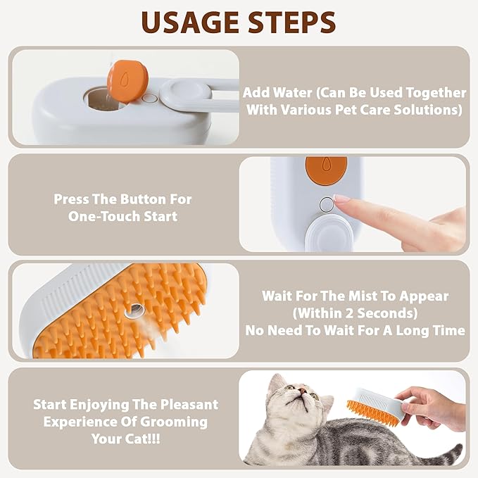 Steam Cat Brush Dog Steam Brushes for Indoor Cats 4 in 1 Rechargeable Enhanced Spray Steamy Brush Massage Anti Static Cleaning Shedding Combing All Hair Types Long Lasting Cloud Care (white)