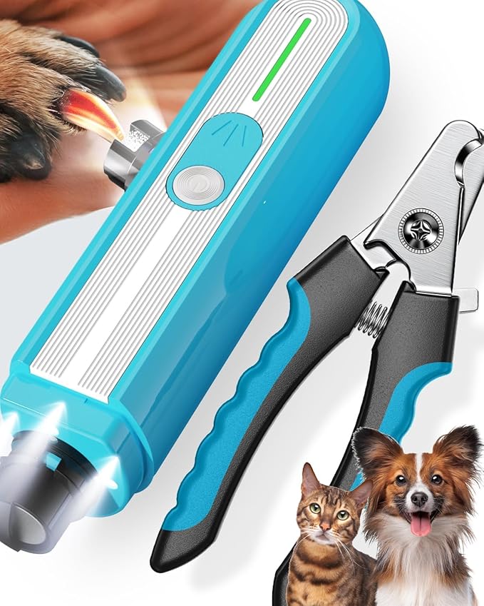 Super Powerful Dog Nail Trimmers and Dog Nail Clippers Combo, Ultra Quiet, 3 Speeds, 4 Bright Lights, with Travel Lock, for Small, Meddium and Large Dogs, Cats and Small Animals