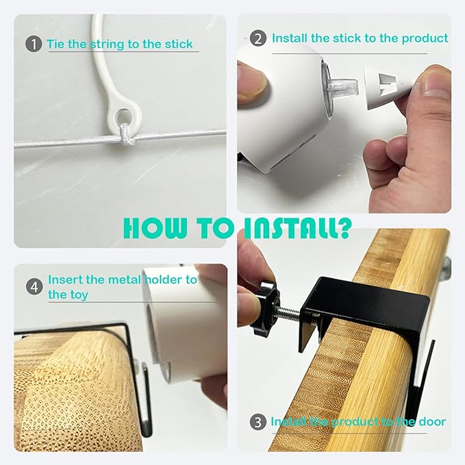 Cat Toys Interactive for Indoor, Cats Toy Hanging Door Electric for Bored, Feather Toy Kitten Rechargeable Door Hanging Automatic String with 4pcs Feather Toys, White