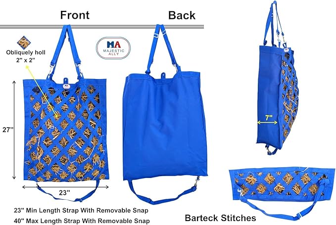 Majestic Ally Premium Nylon Hay Bag for Horses and Livestock, Simulates Grazing, Slow Feeding, Heavy-Duty PP Webbing,Quick-Adjust Straps, Small Hole for Digestion, Multiple Colors (Hunter Green)