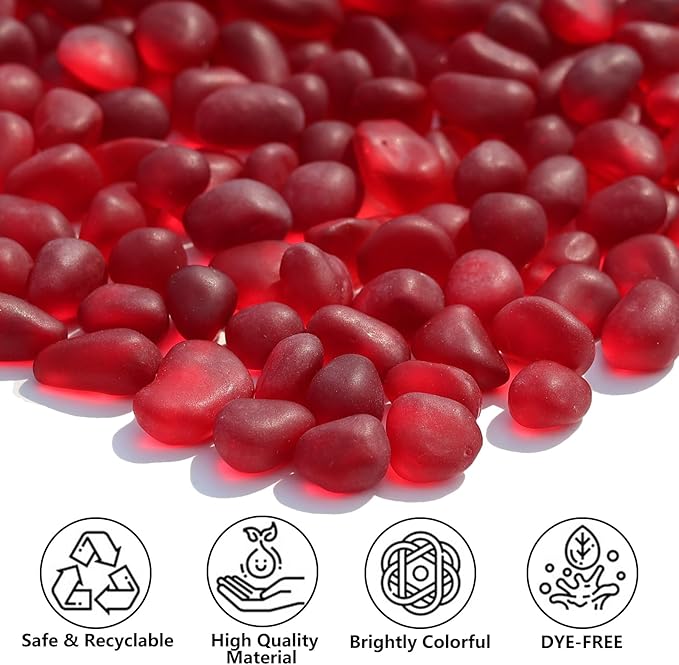 Sea Glass Stones - 0.9LB Red Frosted Glass Pebbles Gemstones - Perfect for Aquarium Rocks, Fish Tank Gravel, Vase Fillers, DIY Crafts, and Home Decor