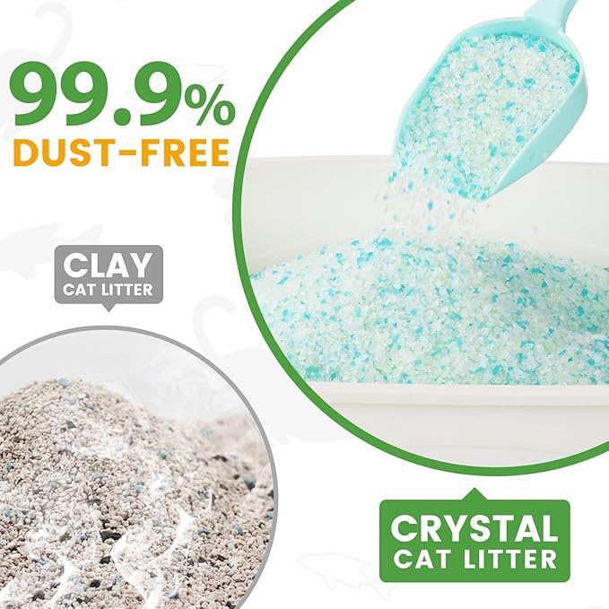 NEWORD Crystals Cat Litter Superior Odor Control 14 lbs Total (2 Pack of 7lb Bags) Soft-On-Paws Low Tracking Dust-Free Green Silica Gel, Aloe Vera Fragrance