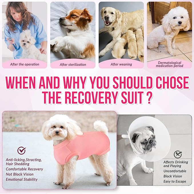 Lukovee Recovery Suit for Dogs, Onesie Surgery Recovery Suit for Female Male Dogs, Abdominal Wounds Cone E-Collar Alternative Prevent Licking Spay Recovery Suit (Peach,M)