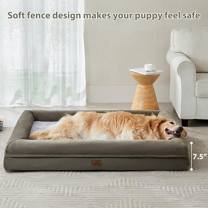 WNPETHOME XXXL Big Dog Bed, Washable Dog Couch with Removable Waterproof Cover, Orthopedic Large Pet Sofa Bed with Bolster Sides for Sleeping