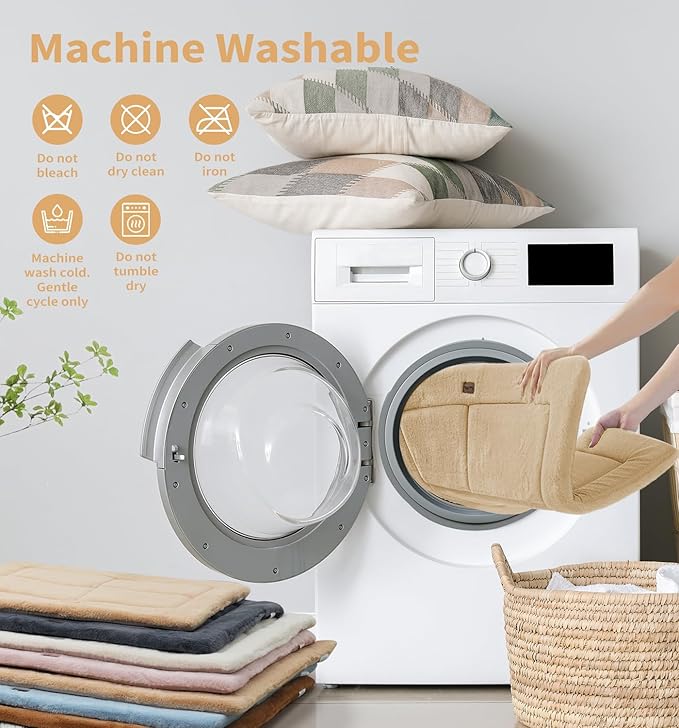 Made4Pets Dog Crate Pad Bed for Large Dogs, Washable & Reversible, Anti-Slip Kennel Mat for Cozy Sleeping, Soft Fluffy Dog Bed for Indoor & Outdoor Use, 41"x29", Khaki