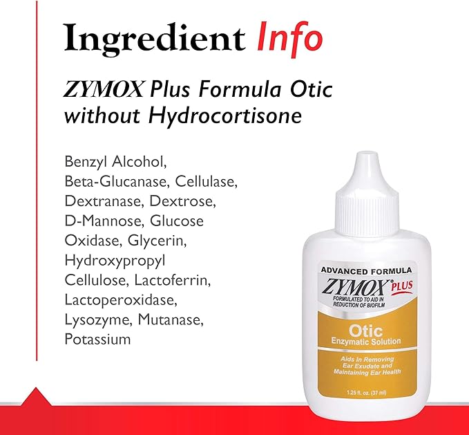 Zymox Advanced Formula Otic Plus Enzymatic Ear Solution for Dogs and Cats Without Hydrocortisone, 1.25oz