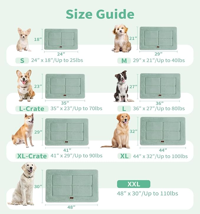 Made4Pets Dog Crate Pad Bed for Small Dogs, Washable & Reversible, Anti-Slip Kennel Mat for Cozy Sleeping, Soft Fluffy Dog Bed for Indoor & Outdoor Use, 24"x18", Green