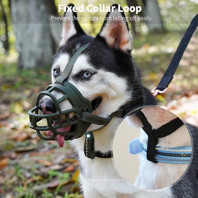 BARKLESS Dog Muzzle, Soft Basket Silicone Muzzle for Dogs to Prevent Biting and Chewing, Breathable Cage Mouth Cover for Training, Allows Drinking and Panting, Used with Collar