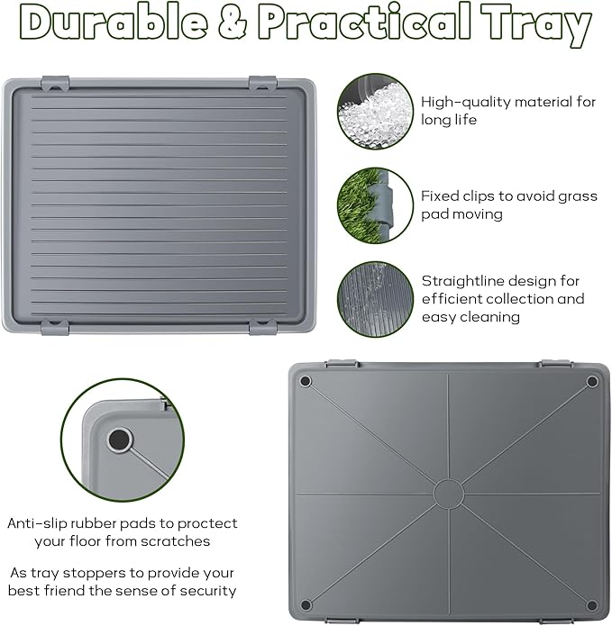 Product Image Dog Grass Pad with Tray: 3 Pack Grass Pee Pads for Dogs Potty for Puppy Training, Artificial Turf for Dogs with Collection Tray for Indoor /Outdoor /Patio /Balcony, 22"x18" Grey