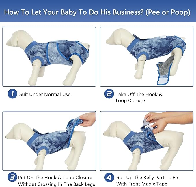 Kuoser Dog Surgery Recovery Suit, Anti Licking Pet Surgical Suit for Dogs Male Neuter, Female Dog Surgery Suit for Spay Subsititute E-Collar Cone, Dogs Body Suits After Surgery Blue Tie Dye M