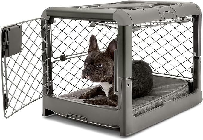 DIGGS Revol Collapsible Dog Crate with Wheels - Premium Portable Dog Crate - Safe, Stylish, and Convenient Indoor Kennel (Smoke, Small)