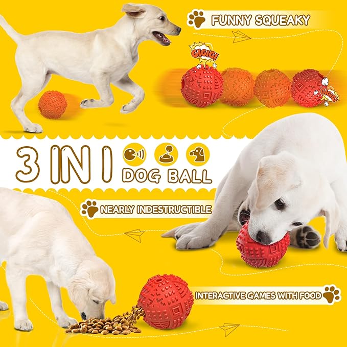 LEGEND SANDY Dog Balls Treat Dispensing, Dog Toys for Aggressive Chewers Large Breed, Nearly Indestructible Squeaky Dog Chew Toys for Large Pet, Natural Rubber Doggie Puzzle Toys, ToughTreat Ball