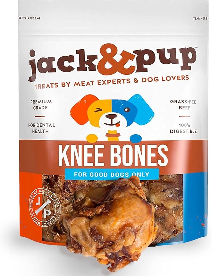 Jack&Pup Beef Bones, Knee Cap for Dogs, Long Lasting Natural Dog Bones, Beef Bone Knee Caps for Large Dogs. (2 Pack)