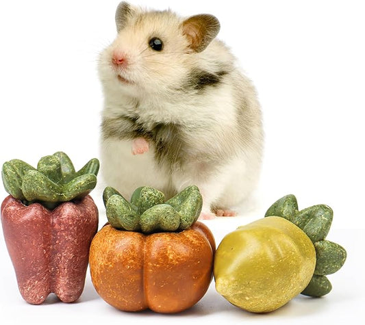 TEEWY Guinea Pig Chew Toys, Natural Vegetables and Timothy Grass, Hamster Chew Toys, Prevents Excessive Tooth Growth in Chinchillas, Gerbils, Hamsters, and Rabbits, Fruits & Vegetables Set