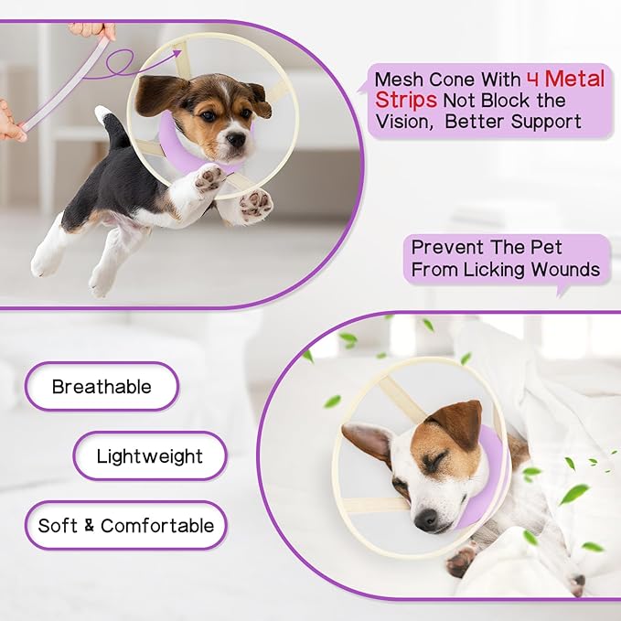 Soft Dog Cone Collar to Stop Licking-Adjustable Comfortable Mesh Recovery Collar After Surgery for Small Miniature Dogs, Alternative to Plastic Elizabethan Collars for Neuter Incision Care (Purple,L)