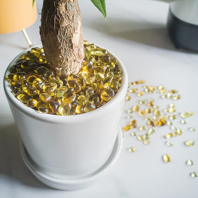 Keedolla Decorative Fish Tank Pebbles Marbles 0.93LB, Sea Glass Stones Beards Pebbles Gravel Rock for Fish Tank, Garden and Vase Fillers - Light Yellow