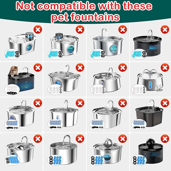 Cat Water Fountain Filters,Cat Fountain Replacement Filters for Stainless Steel 108oz/3.2L&67oz/2L Adjustable Water Flow Pet Water Fountain,Dog Water Fountain (16+16 Pack)
