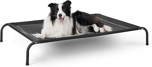 Bedsure Outdoor Elevated Dog Bed Large Sized Dog, Portable Indoor & Outdoor Cooling Raised Cot Pet Hammock Bed with Skid-Resistant Feet, Frame with Breathable Mesh, Black, 49 inches
