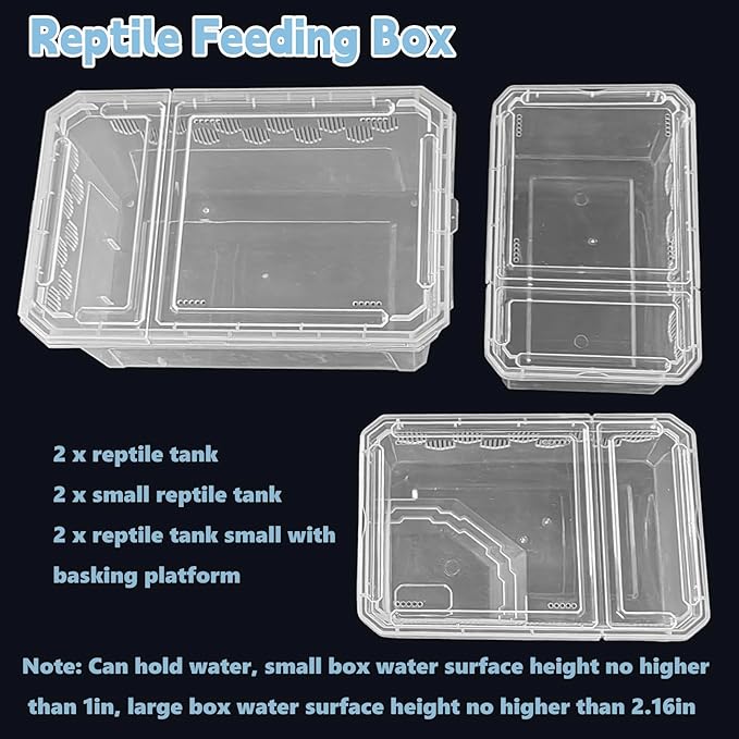 PINVNBY Reptile Feeding Box 6 PCS Snake Breeding Box Lizard Cricket Cage Habitat Hatching Container Transparent Portable Critter Keeper for Spider Scorpion Gecko Tortoise Treefrog (2 Large 4 Small)
