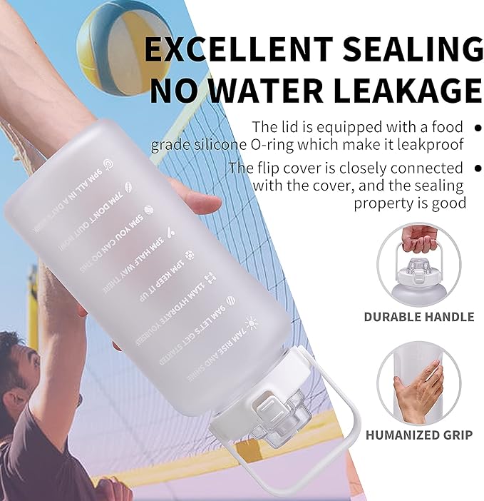 64oz,100oz,128oz Large Motivational Water Bottle with Time Marker, Leakproof & BPA Free Half Gallon Big Water Bottle with Straw Handle Tritan Frosted Water Jug for Gym,Fitness,Outdoor Sports