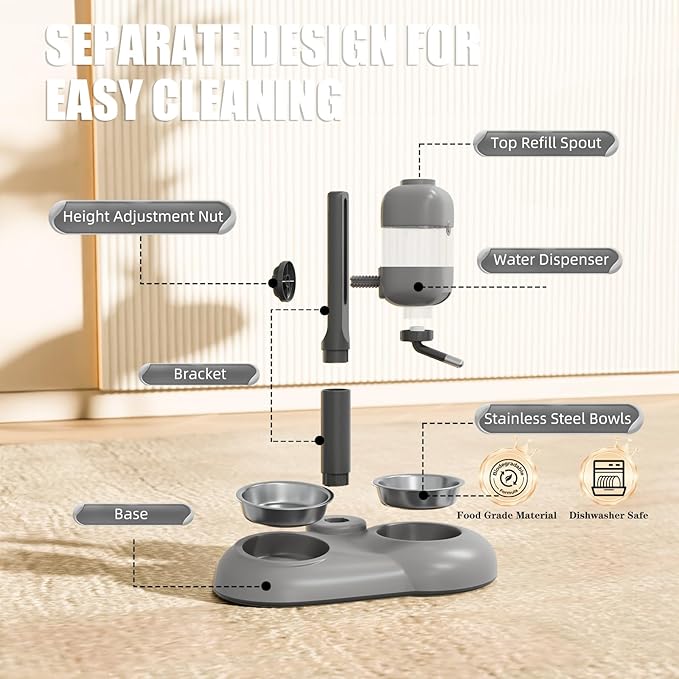 Puppy Bowls for Small Dogs,3 in 1 Dog Bowl Set with Puppy Water Bottle and 2 Food Grade Stainless Steel Bowls,15°Tilted Food and Water Bowl Set for Cats,Rabbits,Ferrets,Guineas