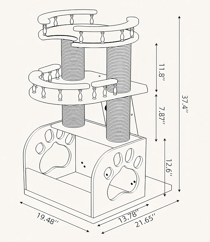 Modern Cat Tree, Solid Wooden Cats Tower, 37" Luxury Cats Trees Condo for Large Cat, Multi-Level Cat Tree Tower Natural Cat House Furniture, with Scratching Posts, Removable Washable Cushions