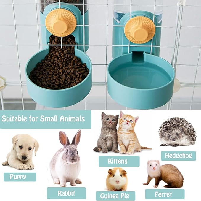 Hanging Automatic Rabbit Food Water Dispenser, Auto Dog Kennel Water Dispenser 35OZ Gravity Bunny Feeder, Dog Cage & Crate Water Dispenser for Rabbit Guinea Pig Hedgehog Ferret Kitty Puppy