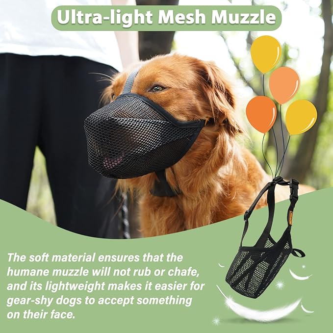 Mayerzon Dog Muzzle, Patented Soft Mesh Muzzle for Small Medium Large Dogs for Scavenging Biting Licking and Chewing, Allows to Pant and Drink (S, Black)