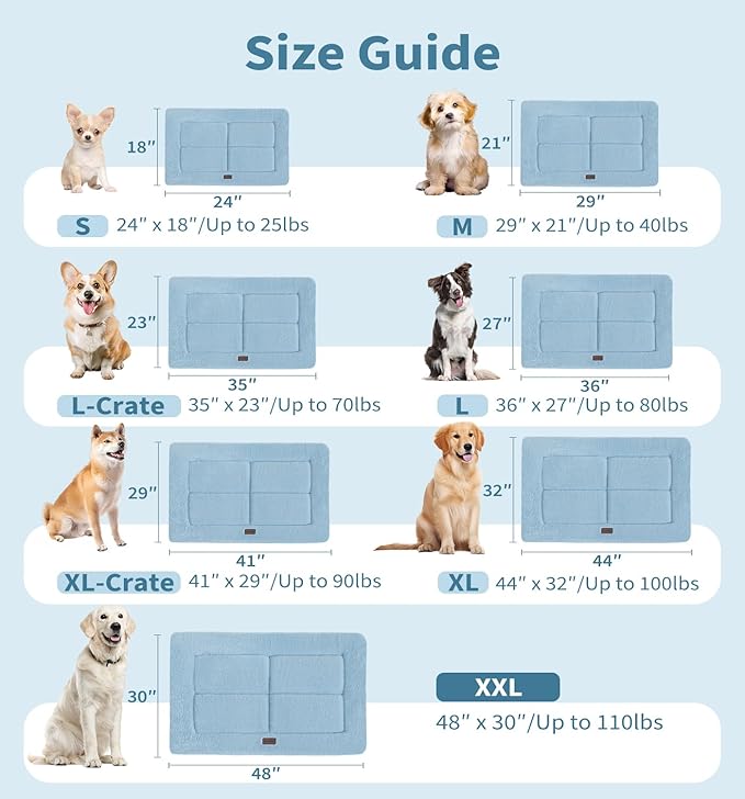 Made4Pets Dog Crate Pad Bed for Large Dogs, Washable & Reversible, Anti-Slip Kennel Mat for Cozy Sleeping, Soft Fluffy Dog Bed for Indoor & Outdoor Use, 36"x27", Blue