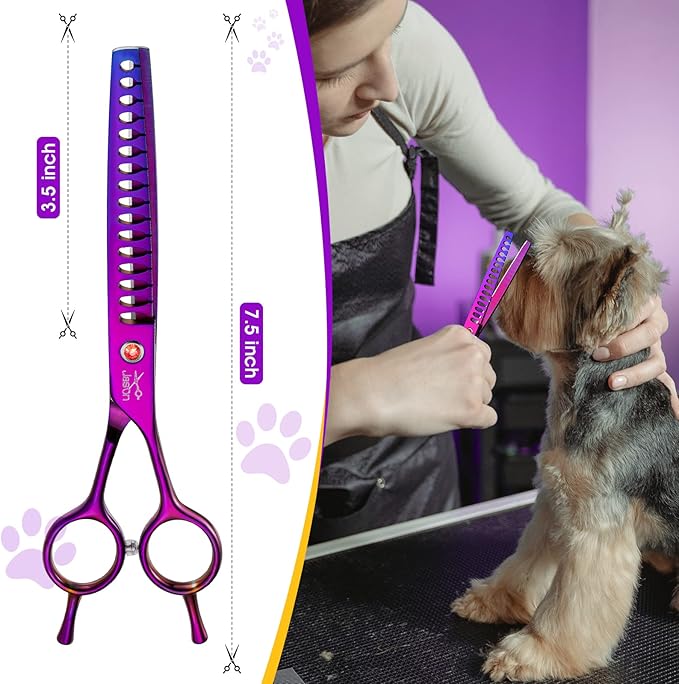 JASON 7.5" Dog Grooming Scissor - Professional Chunker Shear with Ergonomic Handle Japanese Stainless Steel Hair Scissor for Dogs, Cats and Other Pets, Sharp (Chunker, Purple)