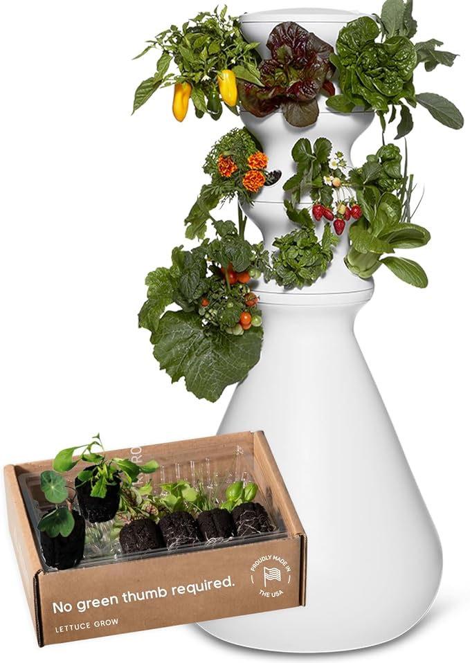 Farmstand Starter Kit + 18 Seedling Credits | Small Hydroponic Growing System Kit | Self-Watering Outdoor Vertical Garden Planter Tower | 4ft 3in | Made in USA