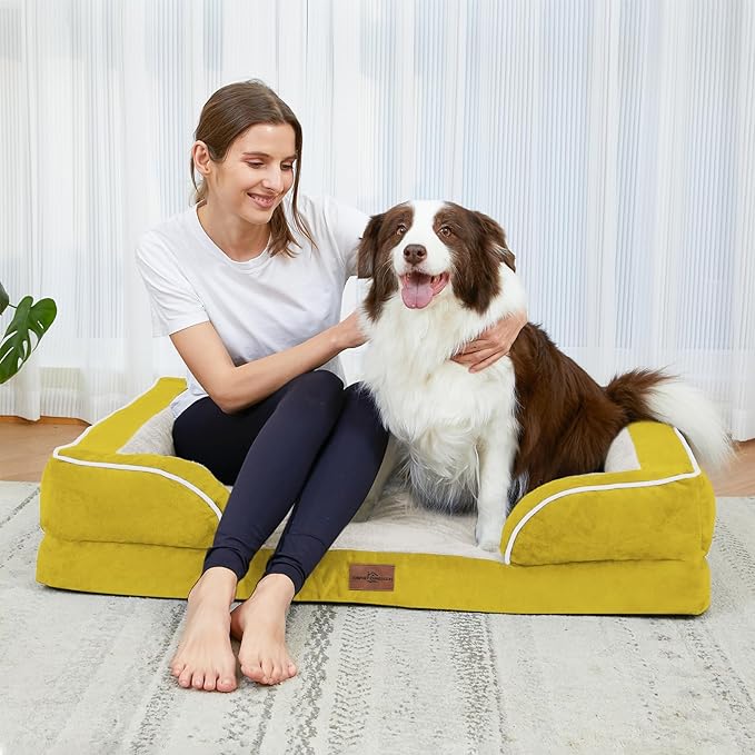 Comfort Expression Small Dog Beds Waterproof Orthopedic Foam Dog Sofa Beds for Medium Dogs Comfy Pet Bed with Washable Removable Cover & Non-Slip Bottom(Small,Spicy Mustard)