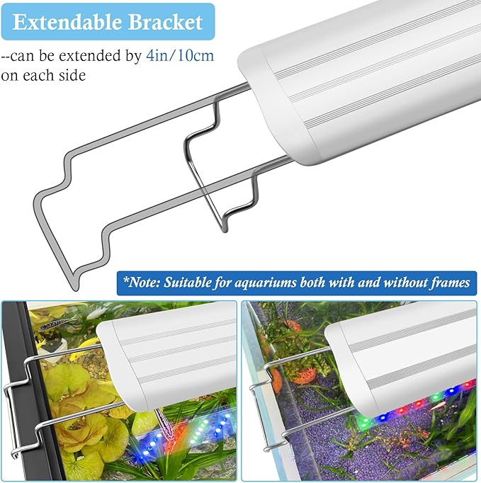 HITOP 32-36in Full Spectrum LED Aquarium Light with Timer, Auto 24/7 Lighting Cycle& 10-Level Brightness Adjustment, Fish Tank Light for Plant Growth, with Extendable Brackets