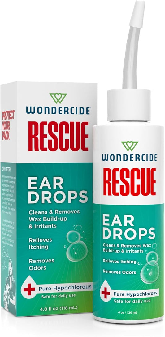 Wondercide Rescue - Ear Drops for Pets - Cleans and Removes Wax Build-Up and Irritants for Dogs and Cats - Relieves Itching and Redness with Pure Hypochlorous - 4 oz