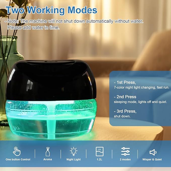 Purifier Air Washer, Air Fresher Aroma Diffuser for Home, Office, Air Purifier with Night Light (Black)