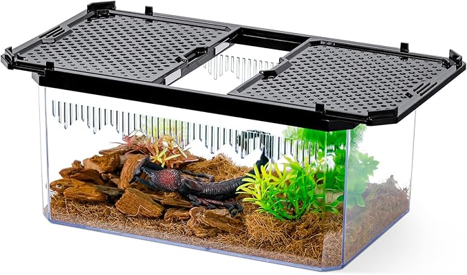 High-Transparency Reptile & Insect Enclosure Terrarium with Magnetic Door, Excellent Ventilation, Easy Cleaning, and Strong, Long-Lasting Build for Gecko, Tarantula, Hermit Crab (9.3x6.2x4.6 Inch)