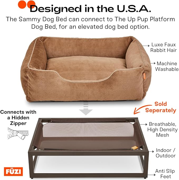 FUZI Luxury Aesthetic Dog Bed for Large Dogs with Washable Cover, Pet Couch, Pet Bed with Sides, Non-Slip Bottom, Soft and Durable Calming Dog Bed, Faux Fur Cover, Large 35.6x28.5x9.5 Light Grey