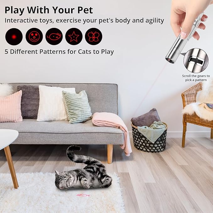 Cat Toy Pointer for Indoor Cats, USB Rechargeable Kitten Toys with 7 Adjustable Patterns, Interactive Chase Toys for Indoor Cats & Dogs, Training & Exercise Fun