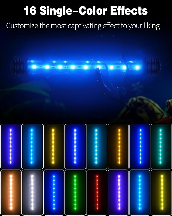 Pawfly 1.8W Aquarium LED Light - 7.5" Underwater Fish Tank Light with Timer & Remote Control (4 Modes, Battery Not Included)