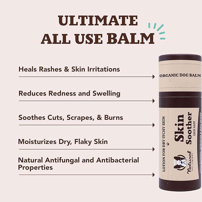 Natural Dog Company Skin Soother Balm for Skin Irritation, Allergy & Itch Relief for Dogs, Hot Spot Treatment, Dog Moisturizer for Dry Skin, Healing Ointment with Coconut Oil & Vitamin E (2 oz Stick)