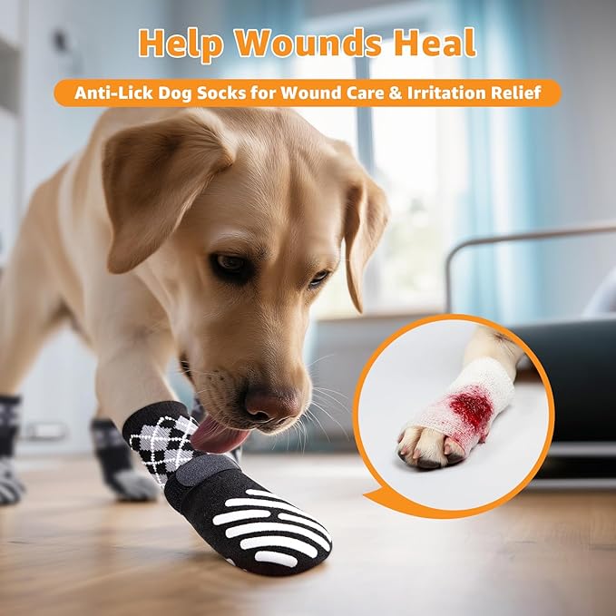 LOOBANI Dog Socks to Prevent Licking Paws - Dog Socks for Hardwood Floors Anti Slip for Traction Control - Dog Grippy Socks for Senior Dog Small Medium Large Dogs on Tile Floors, Black S