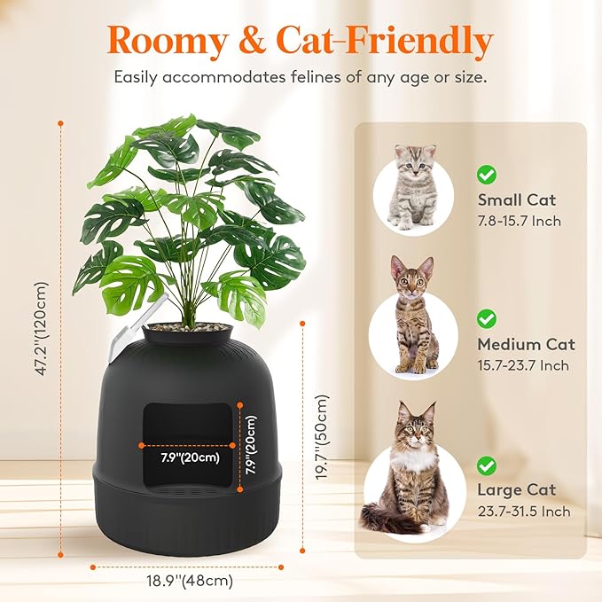 Lifewit 2 Pack Litter Box Cat with Faux Plant & Scoop, Hidden Enclosure Litter Tray with Odor Control & Carbon Filter in Living Room, Bedroom, Corner, Black