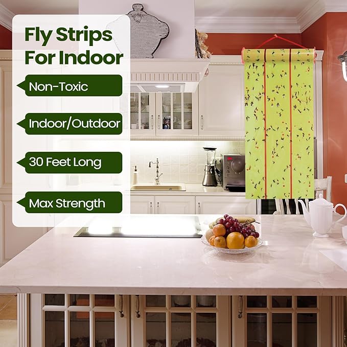 Qualirey Giant Sticky Fly Traps,30 Feet Fly Strips for Indoor Outdoor Hanging Flying Tapes Non Toxic Ribbon Fruit Gnat Killer for Mosquito Plants House Horse Stable (Fluorescent Green,15 Pcs)