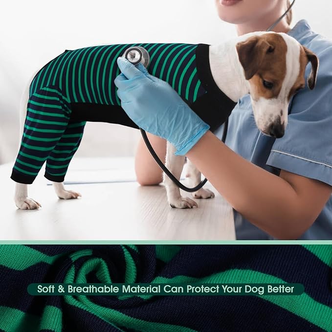 Kuoser Dog Recovery Suit, Anti Licking Dogs Rear Leg Sleeve, Abdominal Dog Surgical Suit with Pants Cover Protect Wounds, Dogs Elbow Protector Soft Pet Surgery Onesie Cone Alternative, Green L