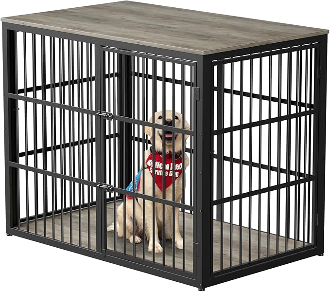 48'' XXL Dog Crate Furniture with 3 Doors, Wooden Crate End Table Heavy Duty Indoor Combination Cage for Medium to Large Dogs, Multiple Units Can be Combined, Grey