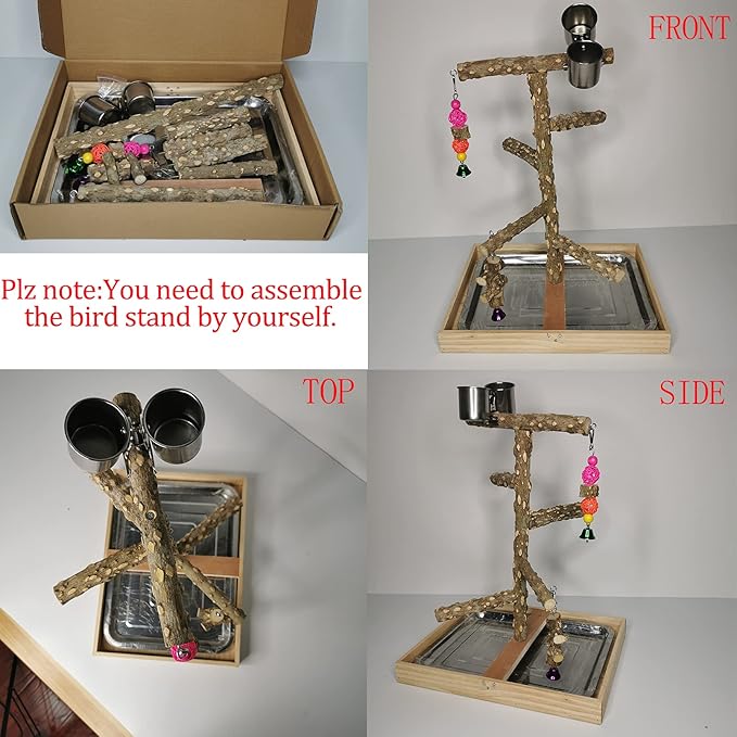 Tfwadmx Bird Perch Natural Wood Stand Parakeet Playground Toy Parrot Play Stand Platform Bird Cage Branch Perch Accessories for Canaries Cockatiels Conure Lovebirds