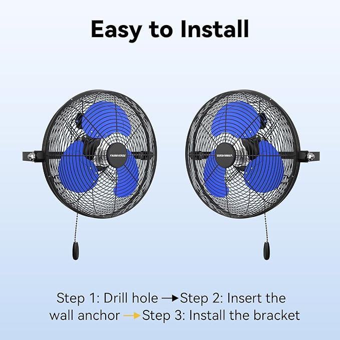 12 Inch Wall Fan Pro Series - Indoor High Velocity Wall Mount Fan for Commercial, Residential, Warehouse, Covered Patio, Shop, Garage, Barn, Gazebo 3 Speed 2800 CFM UL Safety Listed