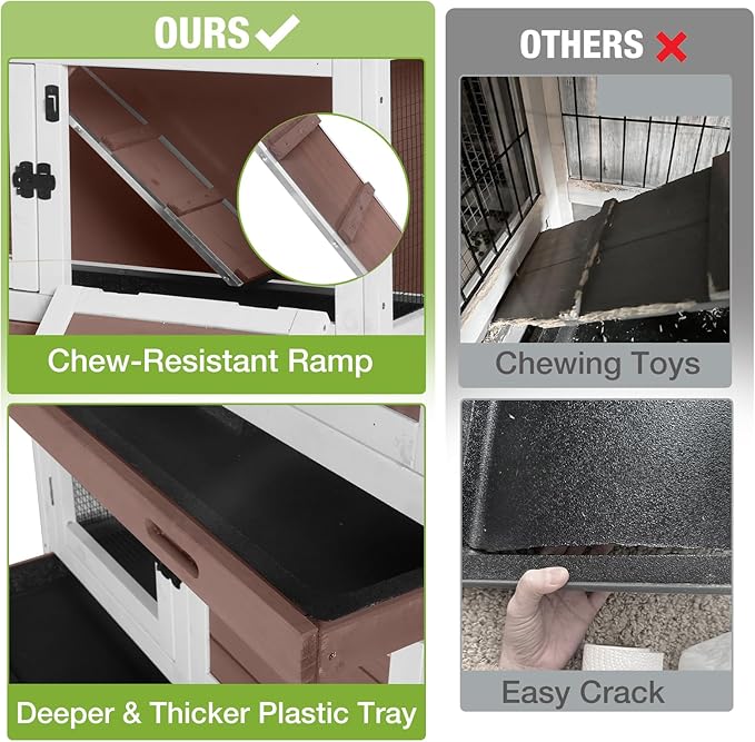 GUTINNEEN Rabbit Hutch Indoor Mobile Outdoor Bunny Cage with Openable Middle Door, Two Story Guinea Pig Cage with Wheels, 36" L x 17.7" W x 36.4" H