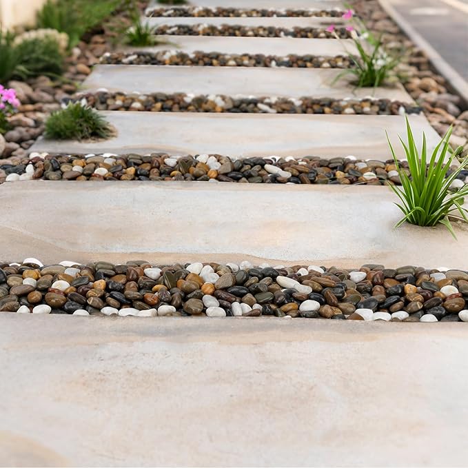 Mr. Fireglass Polished Pebbles, 3/8" Natural Decorative Mixed Color Stones Aquarium Gravel River Rocks for Potted Plants, Landscaping and Home Decor (10-lb Bag)